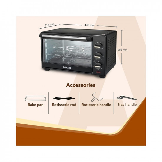 AGARO Majestic Oven Toaster Griller,Motorised Rotisserie Cake Baking Otg With 5 Heating Mode (Black,19 Litres),1280 Watts,19 Liter