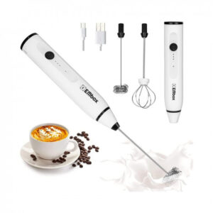EMBOX Milk Frother Handheld Coffee Frother Blender-USB Rechargeable Electric Coffee Beater for Cappuccino-Whisker Electric Blender for Milk Egg Mix-2 Detachable Whisks (with 2 Whisks)