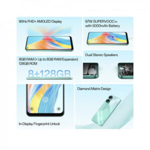 OPPO A78 (Aqua Green, 8GB RAM, 128GB Storage) | 6.4″ FHD+ AMOLED 90Hz Punch Hole Display | 5000 mAh Battery and 67W SUPERVOOC with No Cost EMI/Additional Exchange Offers