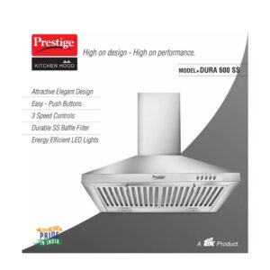 Prestige Dura 600 SS Auto Clean Wall Mounted Chimney (Silver 1000 CMH)