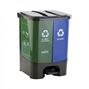Nayasa 2 In 1 Dustbin – Dry Waste and Wet Waste Step-On Dustbin (33 Ltrs) – Big, Plastic, Green & Blue