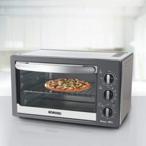 Borosil Prima 30 L Oven Toaster & Griller, Motorised Rotisserie & Convection Heating, 6 Heating Modes, Chrome Grey