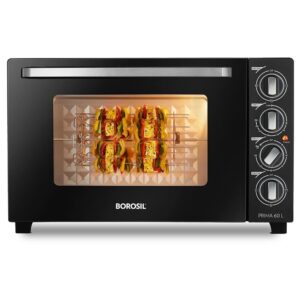 Borosil Prima 60 L Oven Toaster & Griller, Motorised Rotisserie & Convection Heating, 12 Heating Modes, Black