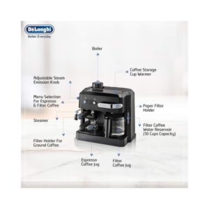 Delonghi 1700 W COMBI Cappuccino, Espresso, Filter Coffee Maker Black (BC0320)