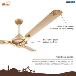 Luminous Jaipur Mahal 1320mm Designer Ceiling Fan (Thar Gold)