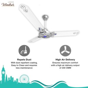 Luminous London Windsor 1200mm Ceiling Fan (Sickle Silver)
