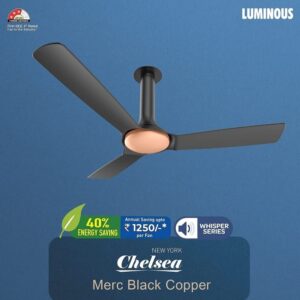 Luminous New York Chelsea 1200MM Ceiling Fan with BEE 3-Star Rating and 40% Energy Saving(Merc Black Copper)