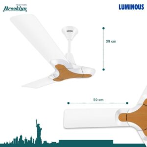 Luminous New York Brooklyn 75 Watts Ceiling Fan (White, Pine Wood), 1200mm