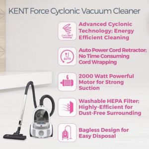 KENT Force Cyclonic Vacuum Cleaner 2000-Watt (White and Silver)