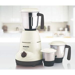 Borosil Home Star 500W Mixer Grinder with 3 Stainless Steel Jars, White