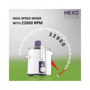 Havells Hexo 1000 watts 3 Jar Juicer Mixer Grinder with 2.5 Kg 100% Ball Bearing Copper Motor ,22000 RPM, 2Ltr Polycarbonate Jar, Metal Teeth Coupler & 2 Years Warranty (White & Purple)