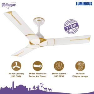 Luminous Jaipur Ghoomar 1200mm Ceiling Fan (Makrana White)