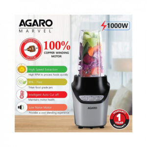 AGARO Marvel Nutri Blender, BPA Free 2 Tritan Jars, 1000W, 100% Copper Motor, 2 Speed Modes with Pulse, Detachable Base, Stainless Steel Blades, Blend, Mix, Grind, Smoothie, Juice Maker, Black