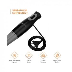 Amazon Basics 300 W Hand Blender with Detachable Stem and In-Built Cord Hook, ISI-Marked, Black