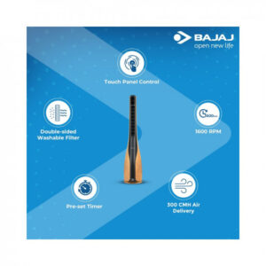 Bajaj Tempesta 80 W, 4 Speed Levels with Remote Control Tower Fan (Brown), medium (251259)