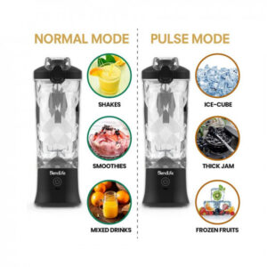 BlendLife Ultra Portable Blender For Juices, Shakes, Smoothies. 230W, 4000mah Battery, Pulse Mode Feature, LED Lights, USB-C Waterproof Charging Port. Inbuilt 600ml Jar, Sipper & Carry Handle – Black