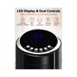 COMFYHOME 70CM 2000/1000 Watts Room Heater for Home w/Remote, 12H Timer, Overheat & Tip-Over Protection, ISI Approved, PTC Ceramic Electric Fan Heater Ideal for Small and Medium Area up to 270 sq.ft