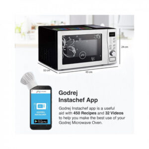 Godrej 19 L Digital Display Convection Microwave Oven With 125 Instacook Menus (GMX 519 CP1 PZ, White Rose, Stainless Steel Cavity With Godrej Instachef App)