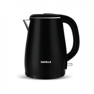 Havells Altro 1.5 Litre Double Wall Kettle / 304 Stainless Steel Inner Body/Cool Touch Outer Body/Wider Mouth/ 2 Year Warranty (Black, 1250 Watt)