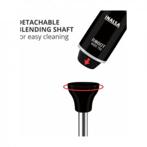 INALSA Hand Blender 750 Watt |Powerful Super Silent 100% Copper Motor| Anti-Splash Technology| Variable Speed And Turbo Function| Stainless Steel Blade & Detachable Stem (Robot Inox 750S), 750 Watt