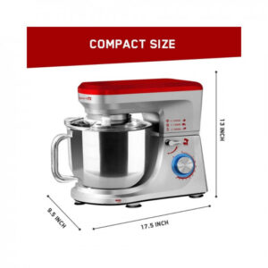 INALSA Stand Mixer Professional Esperto-1400W | 100% Pure Copper Motor| 6L SS Bowl| Includes Whisking Cone, Mixing Beater & Dough Hook (Silver/Red)