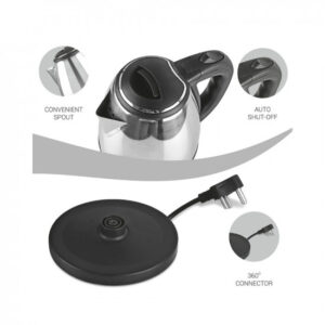 Milton Euroline Go Electro 1.2 Stainless Steel Electric Kettle, (1 Piece), 1.2 Litres, Silver | Power Indicator | 1500 Watts | Auto Cut-off | Detachable 360 Degree Connector | Boiler for Water
